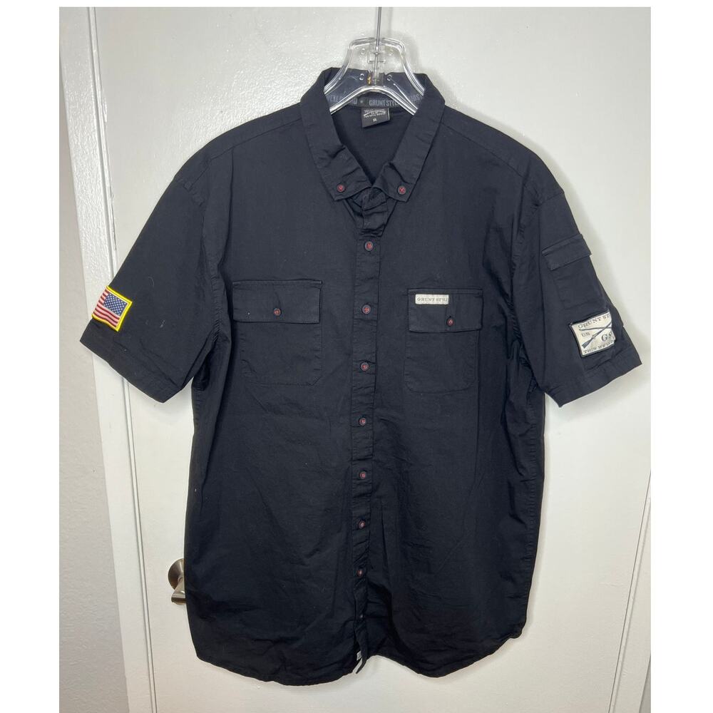 Grunt Style Men's Button Down Shirt USA Flag Patriotic Black ~ Size XL